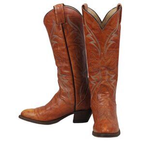 Tony Lama Marbled Caramel Cowboy Western Boots 15" Tall Vintage US Made Women 6